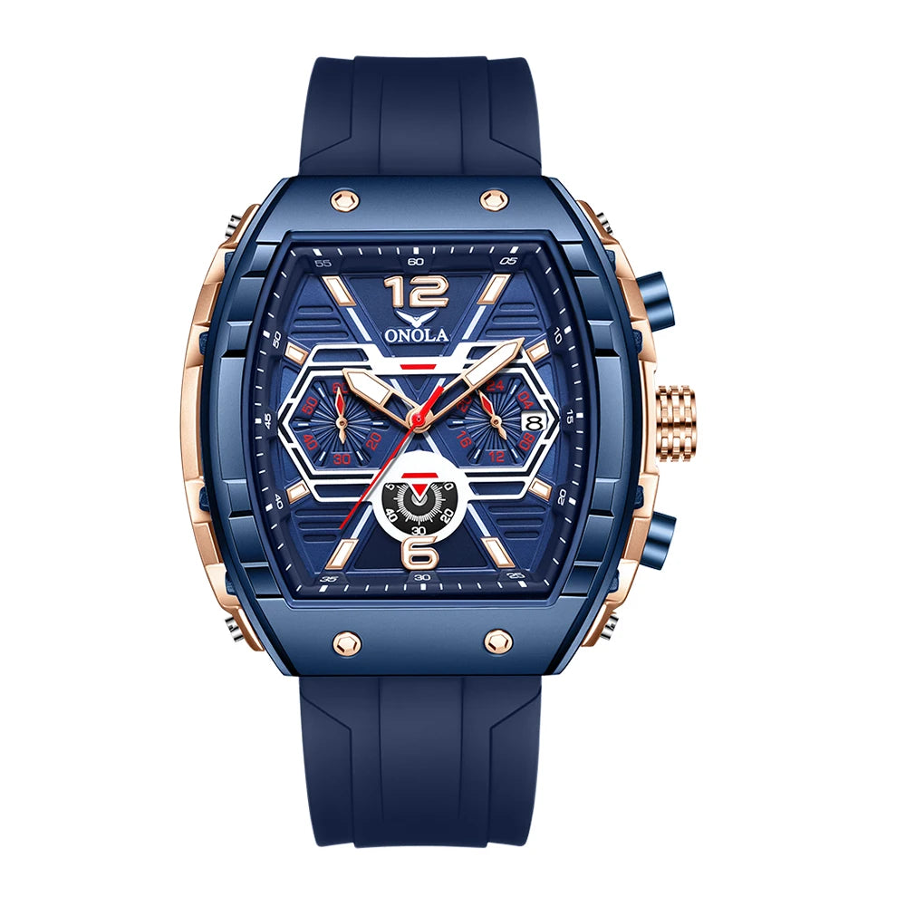 Montre Quartz Tonneau ONOLA Homme Silicone Lumineuse Date – CLEVI Paris