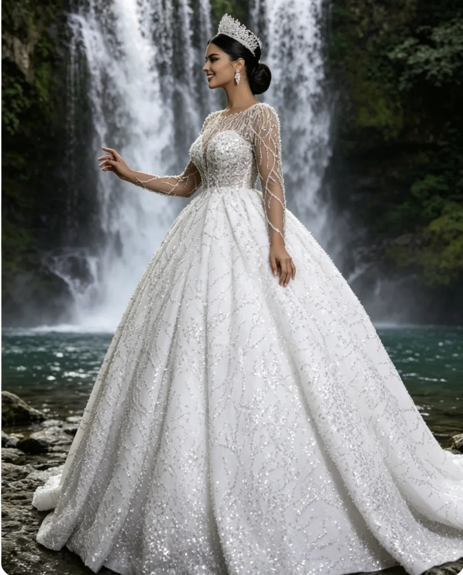 Robe de mariée princesse en tulle pailleté – CLEVI Paris