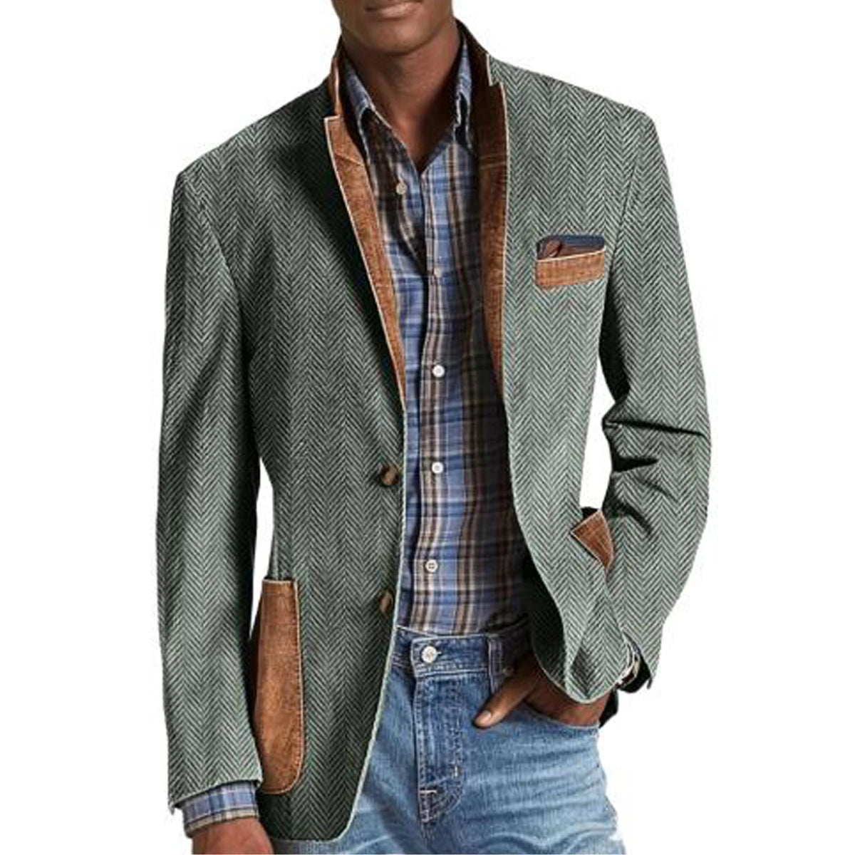 Blazer homme à chevrons avec détails façon daim – CLEVI Paris