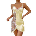 Nuisette Dentelle Nœud Mesh Transparent Soie Glacée Femme Robe de Nuit Brodée Sans Manches S-XL – CLEVI Paris