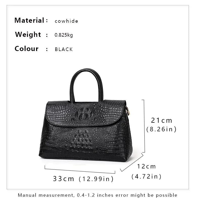 Sac Satchel Femme Cuir Véritable Croco Structuré Rabat Noir – CLEVI Paris