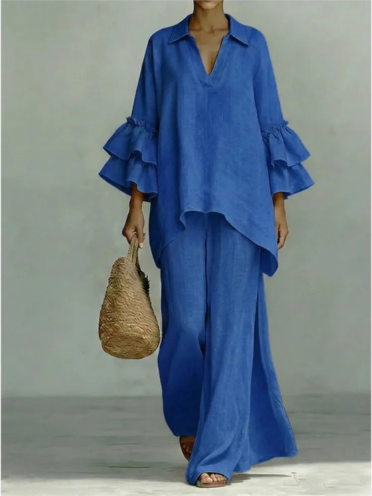 Ensemble femme à revers et pantalon large – CLEVI Paris