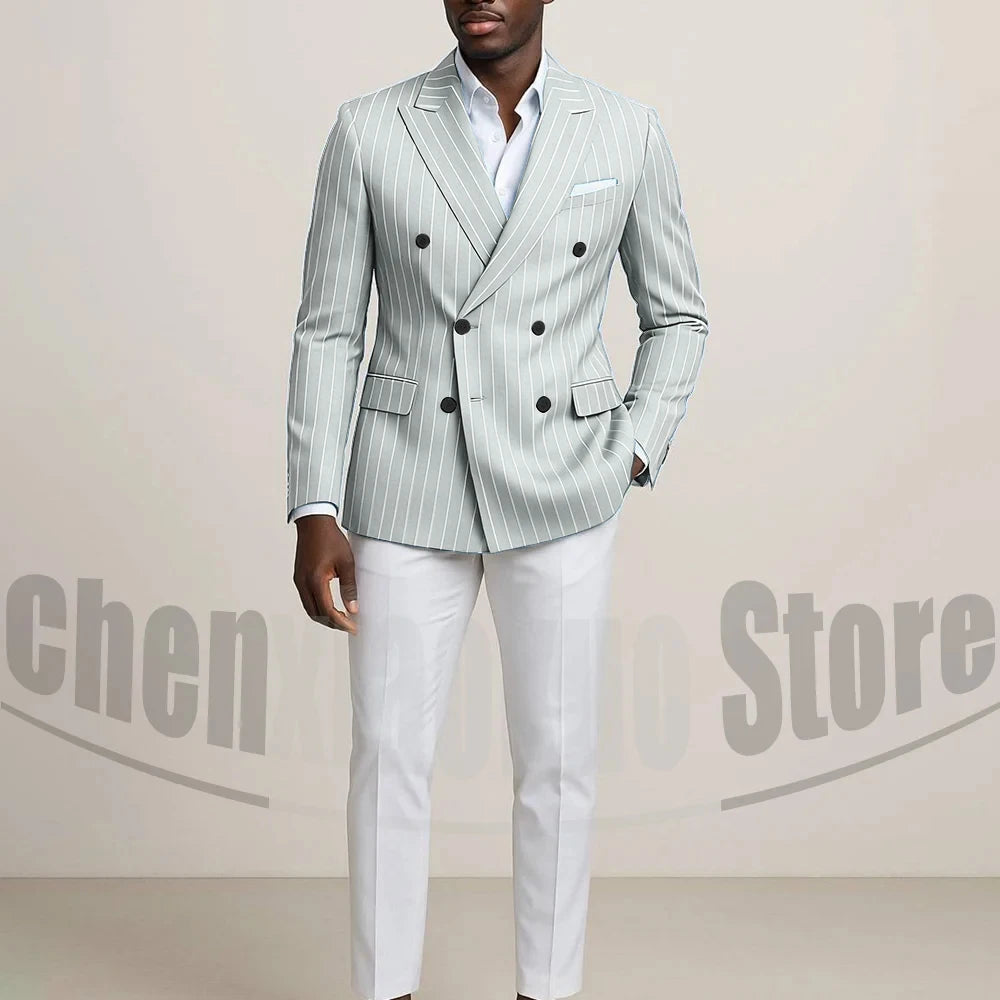 Costume Double boutonnage pour hommes avec fines rayures, tenues formelles sur mesure pour affaires, décontractées, fête, Chic, costume 2 pièces