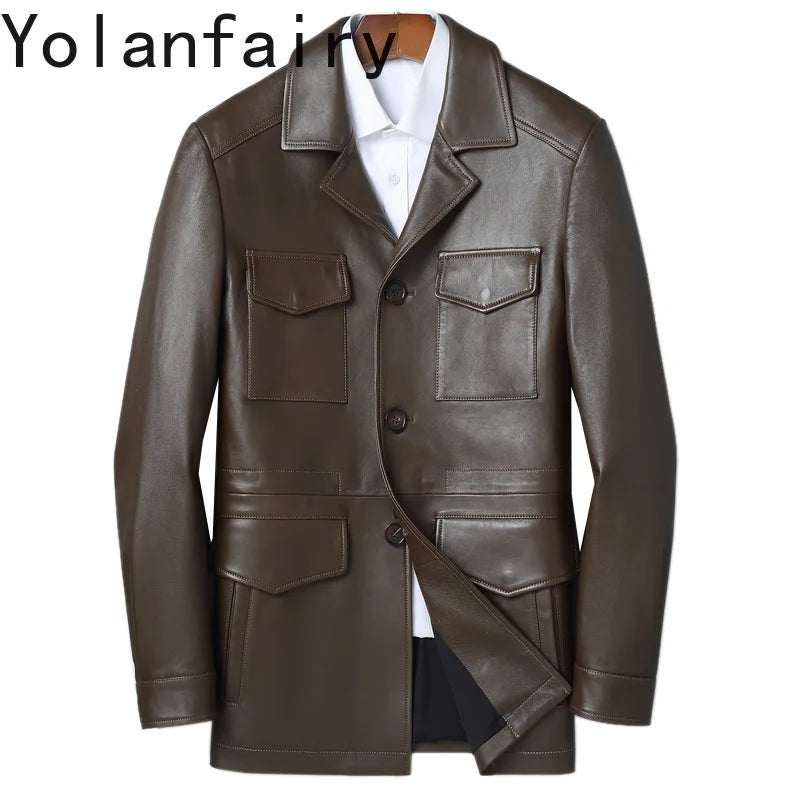 Veste homme en cuir de mouton boutonnée – CLEVI Paris