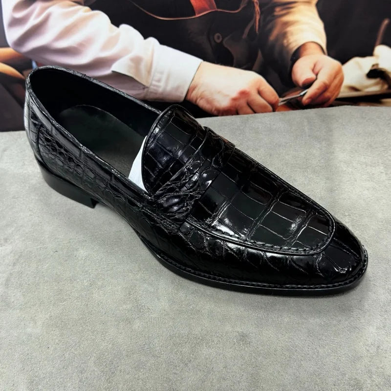 Mocassins homme noirs en peau de crocodile – CLEVI Paris