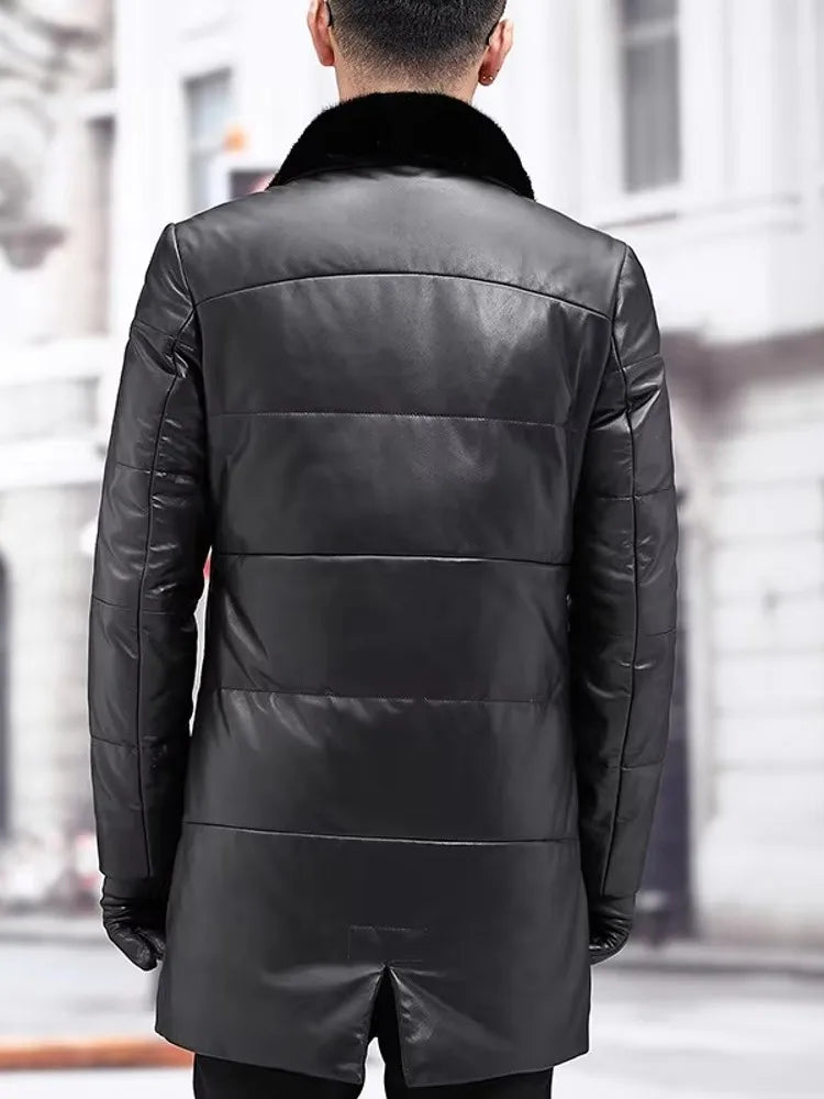 Manteau homme noir en cuir de mouton – CLEVI Paris