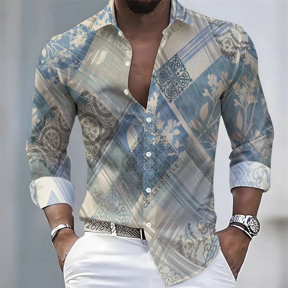 Chemise Homme Color Block à Manches Longues – CLEVI Paris