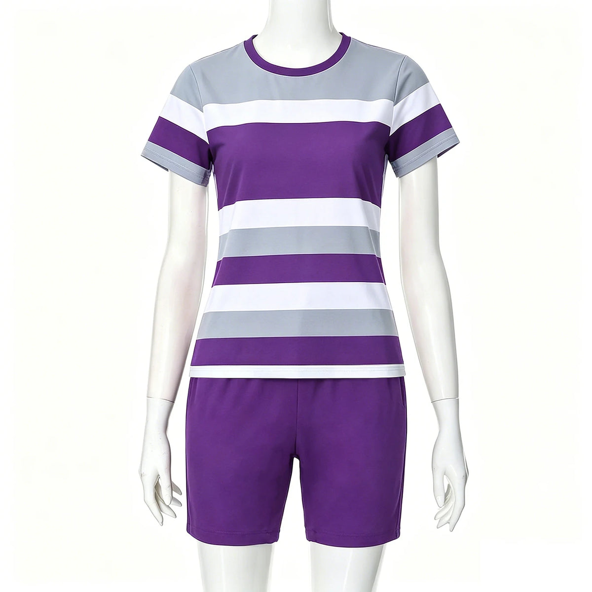Ensemble 2 Pièces Femme Top Rayé Manches Courtes & Short – CLEVI Paris