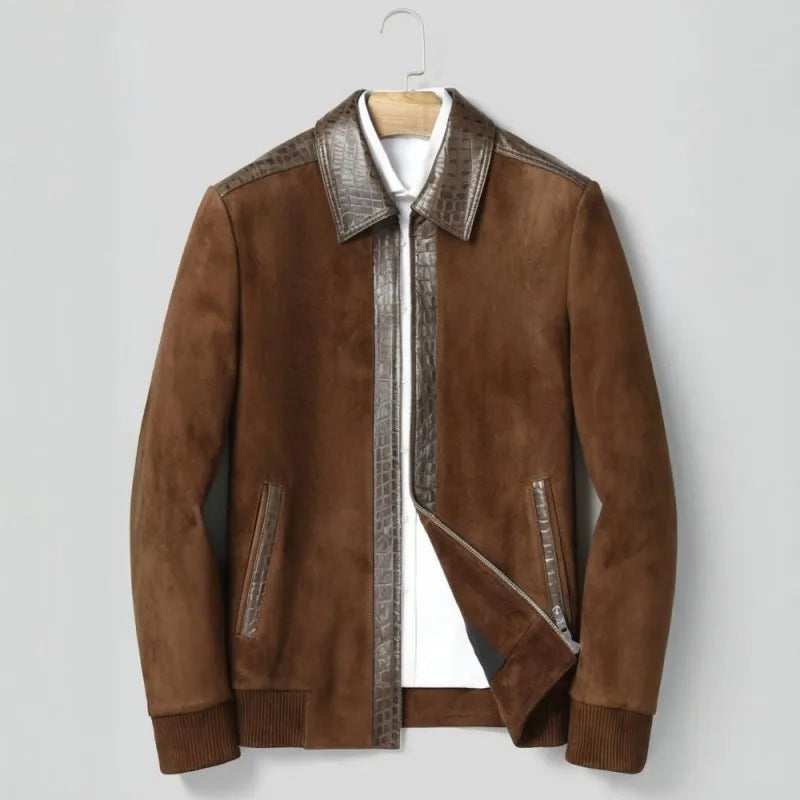 Veste homme en cuir à empiècements texturés – CLEVI Paris