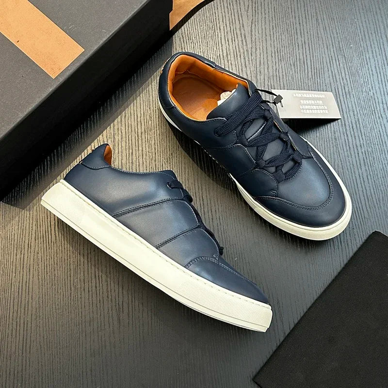 Sneakers Montantes Cuir Véritable Patchwork Homme – CLEVI Paris
