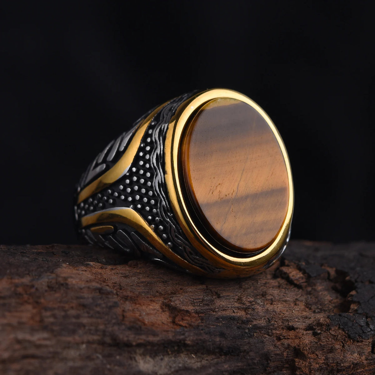 Bague Homme Pierre Acier Inoxydable Vintage – CLEVI Paris