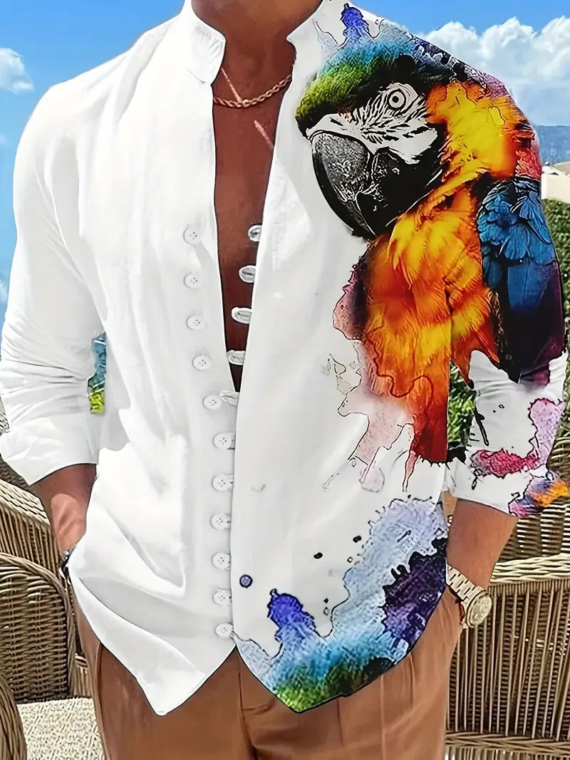 Chemise Homme Imprimé Perroquet 3D – CLEVI Paris
