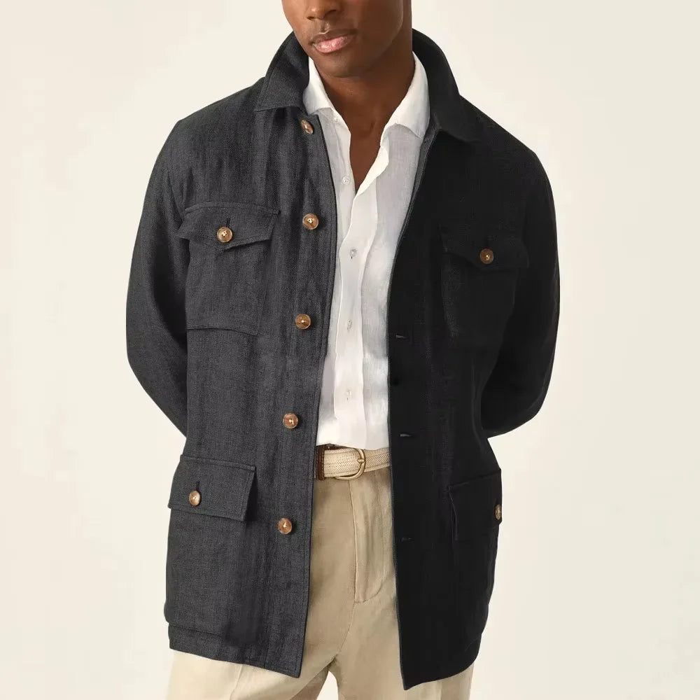 Veste safari homme en lin décontractée – CLEVI Paris