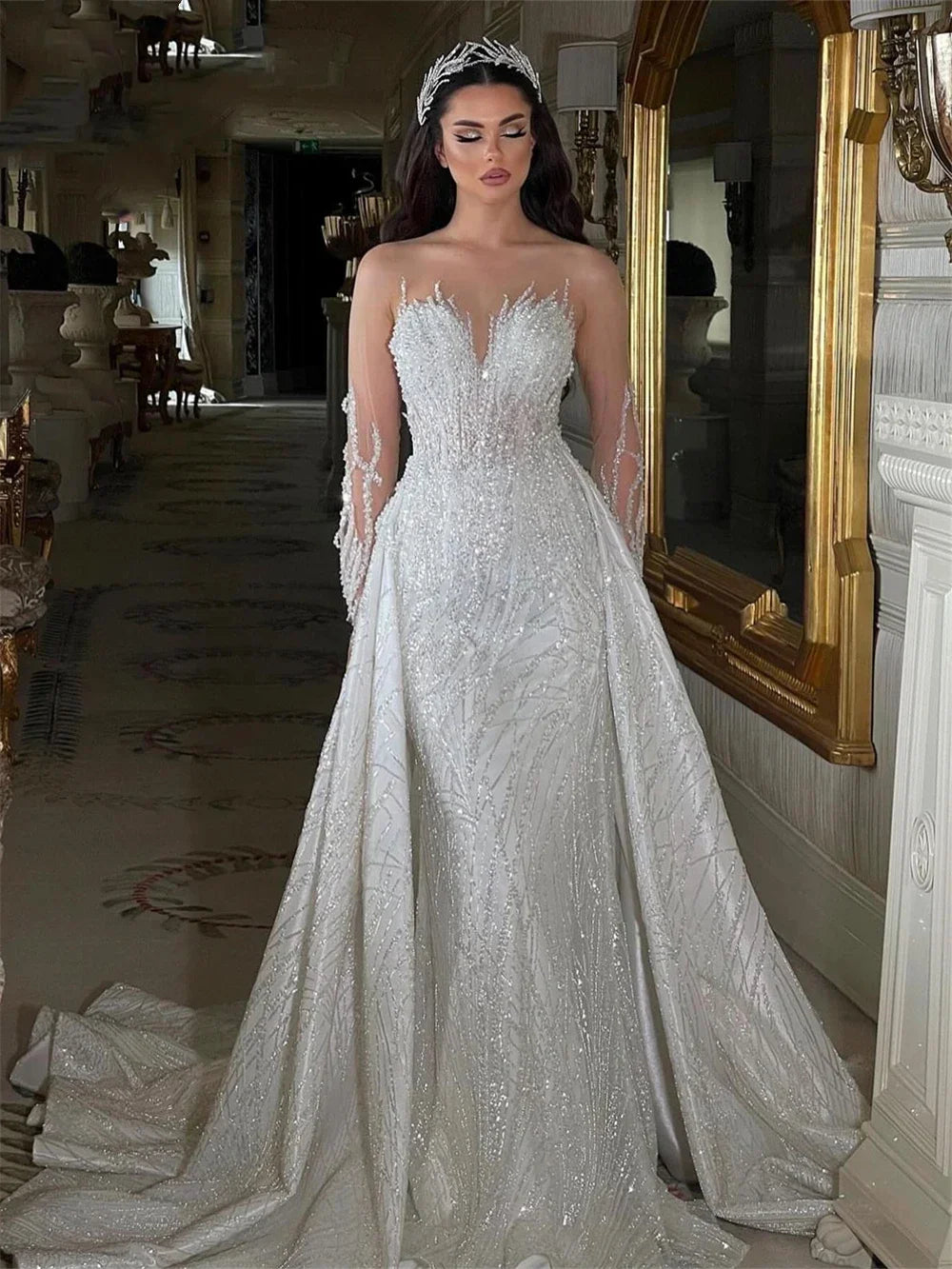Robe de mariée sirène en tulle, perles et sequins - CLEVI Paris