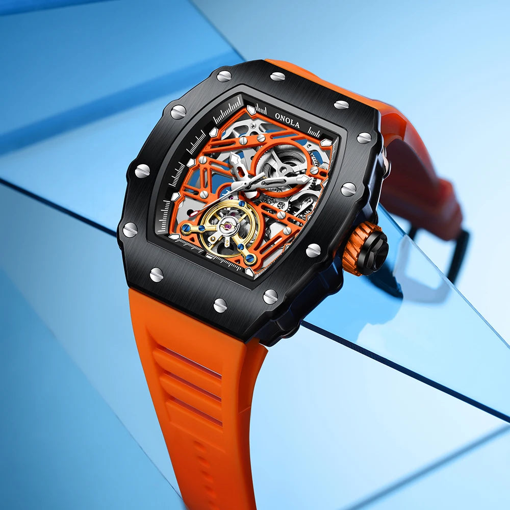 Montre Automatique Homme Onola ON-3854 Tourbillon Squelette Tonneau Silicone – CLEVI Paris