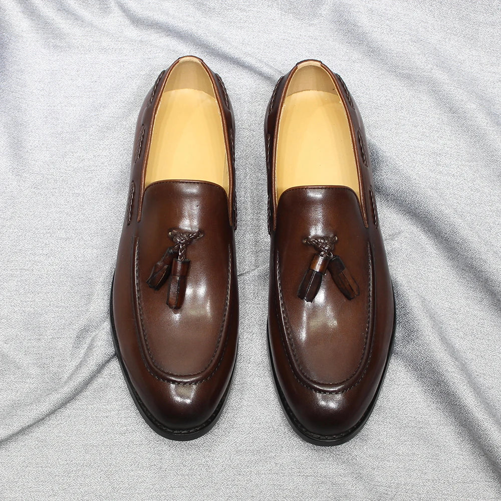 Loafer Tassel Cuir Véritable Homme Style Italien Fait Main Slip-On – CLEVI Paris