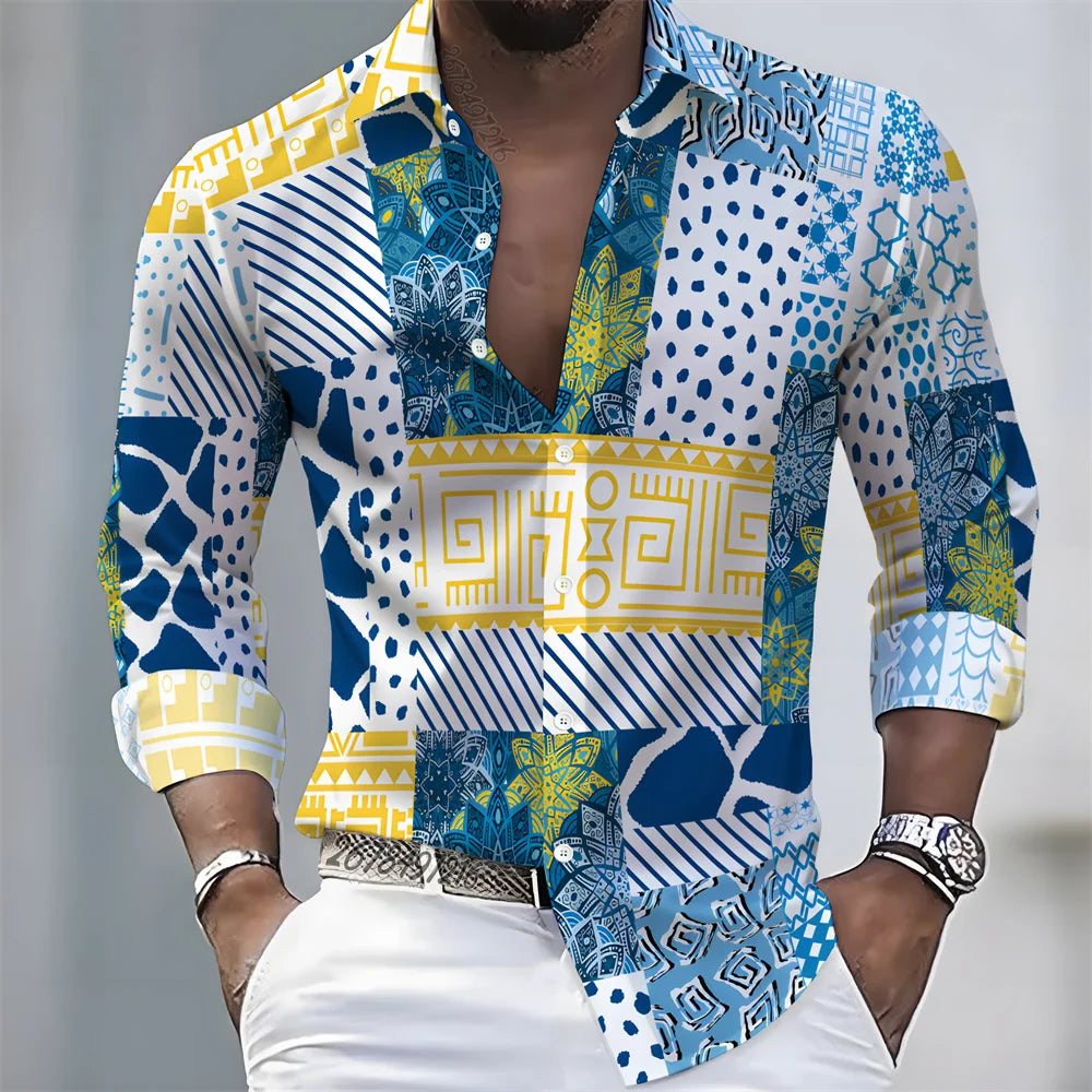 Chemise Homme Color Block à Manches Longues – CLEVI Paris