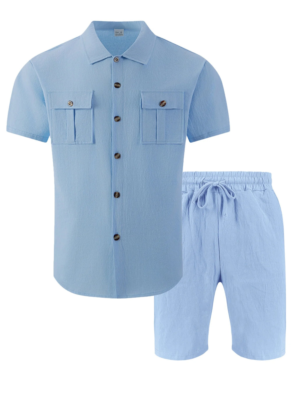 Ensemble 2 Pièces Homme Chemise Manches Courtes Boutonné Double Poche + Short Casual Cordon Été – CLEVI Paris