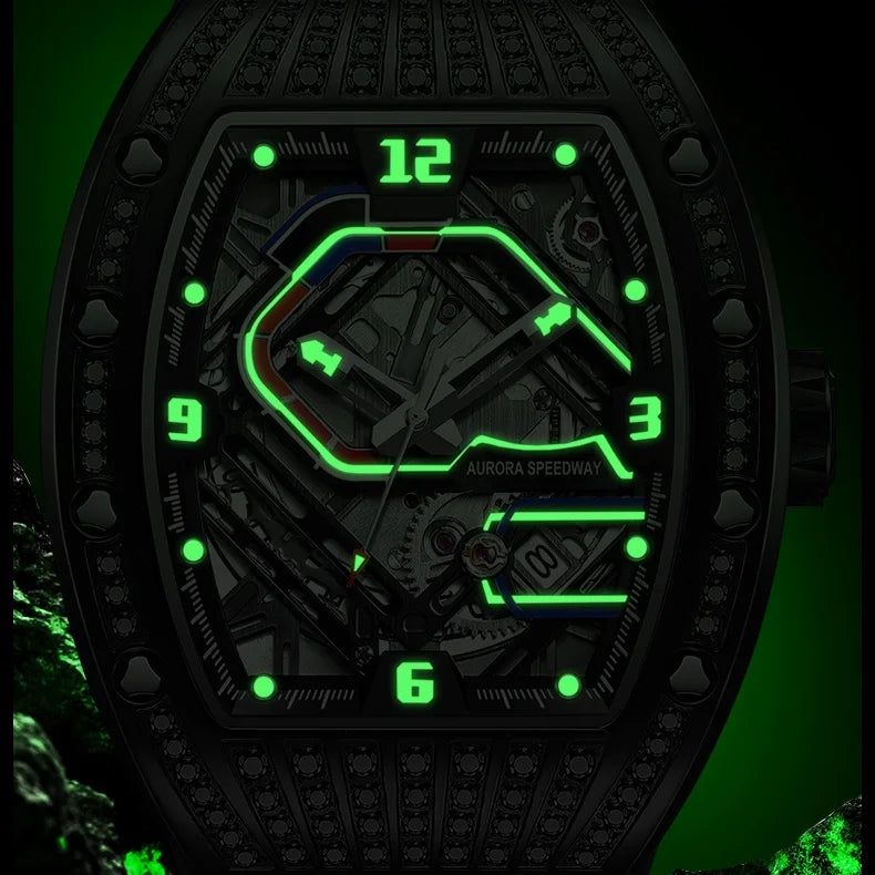 Montre Homme Sport Squelette Automatique HANBORO 9036 – Tonneau Étanche 5 Bars Lumineuse – CLEVI Paris