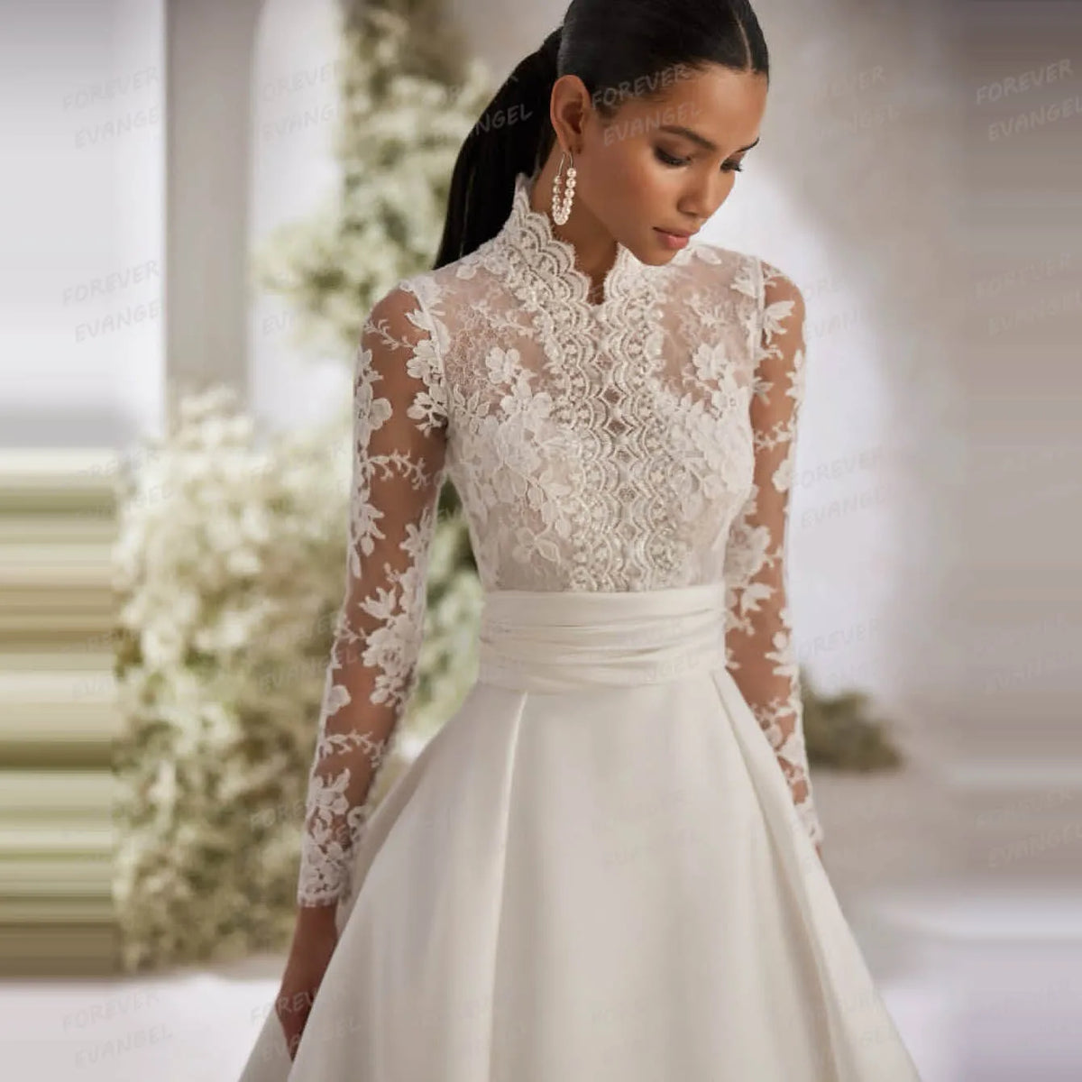 Robe de mariée bohème en tulle à manches longues – CLEVI Paris