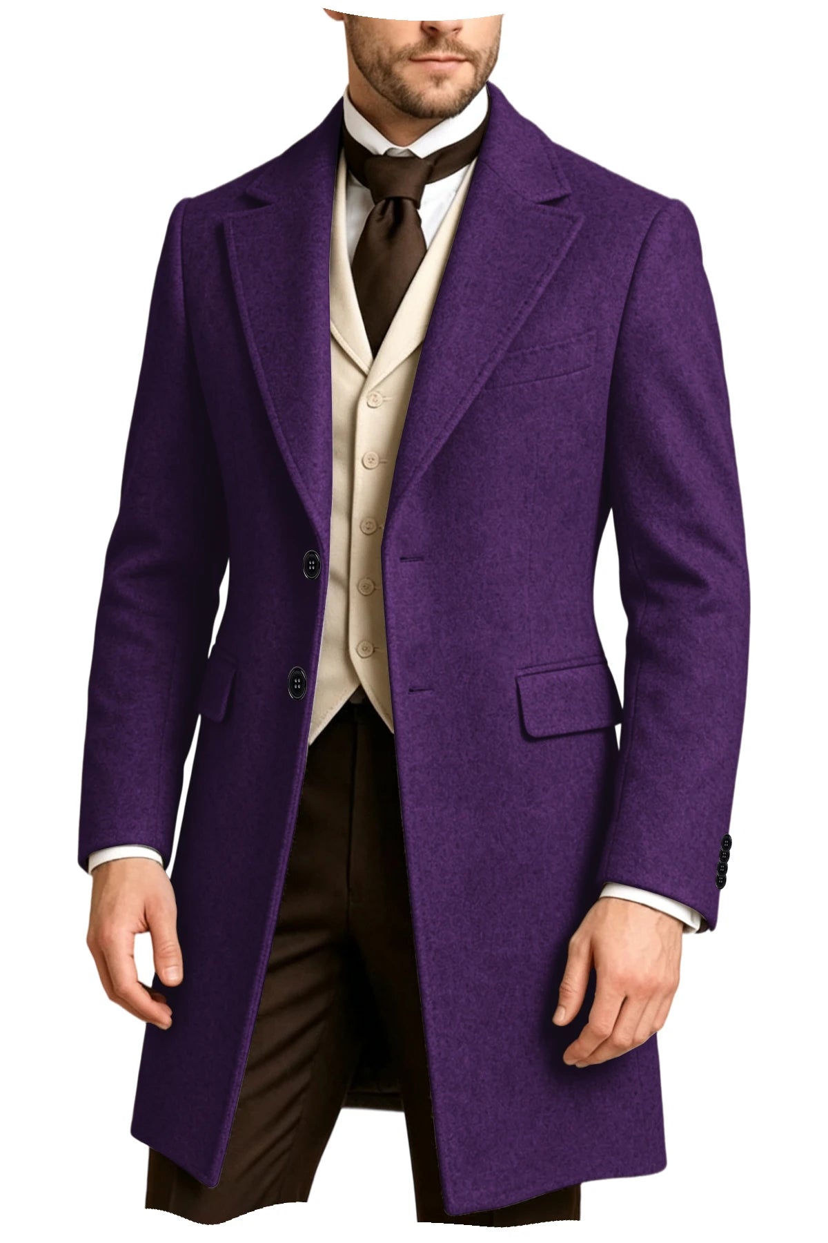 Manteau homme long à revers style rétro – CLEVI Paris