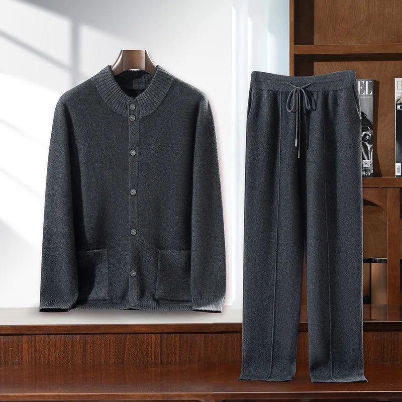 Ensemble homme cachemire cardigan boutonné – CLEVI Paris
