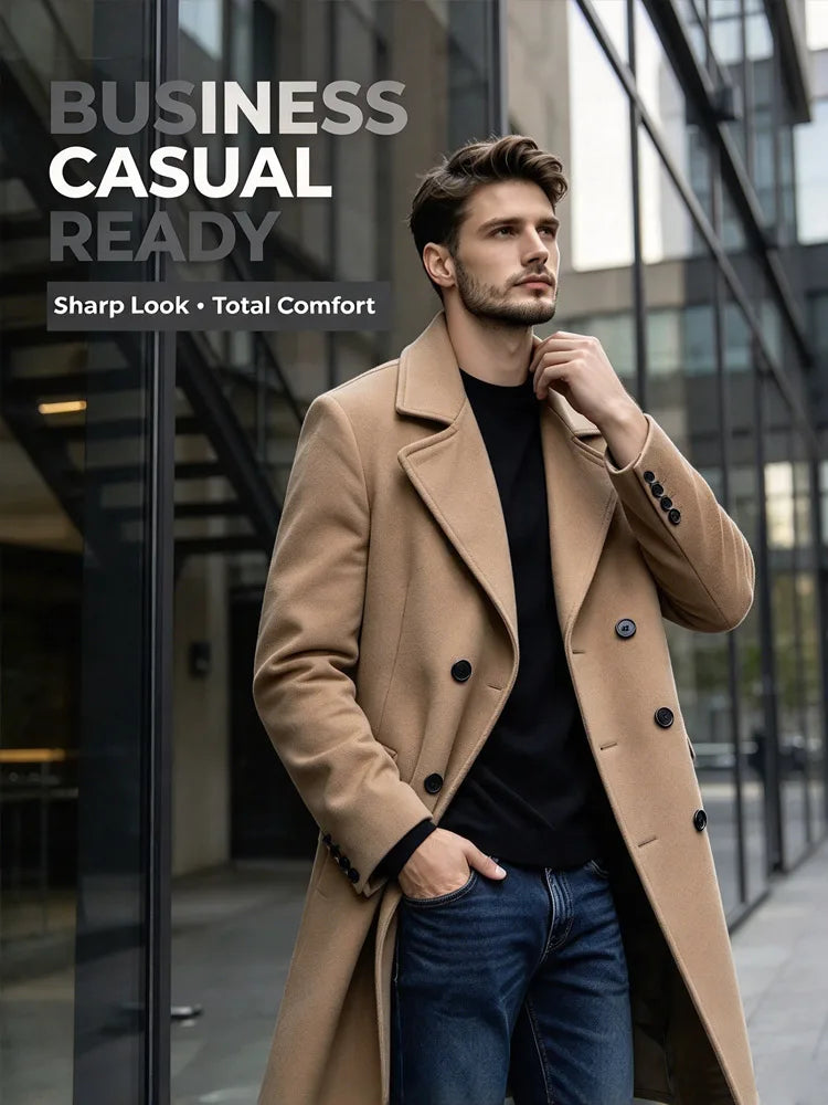 Manteau homme croisé aspect laine à revers – CLEVI Paris