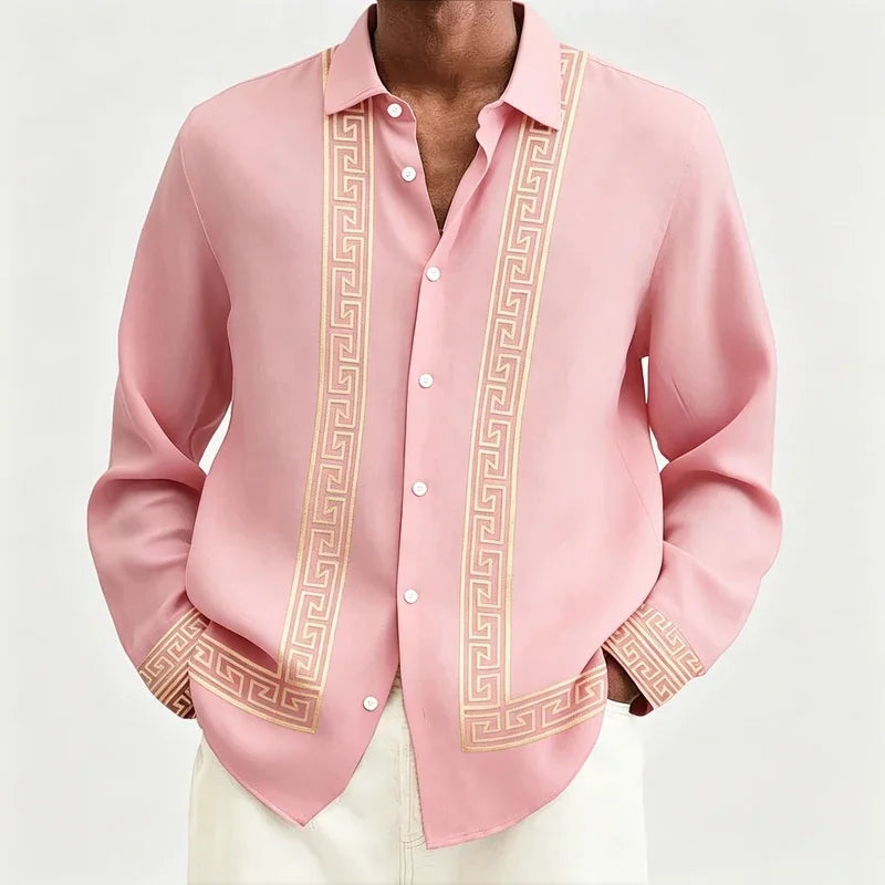 Chemise Homme Manches Longues Imprimée Rétro Col Rabattu – CLEVI Paris