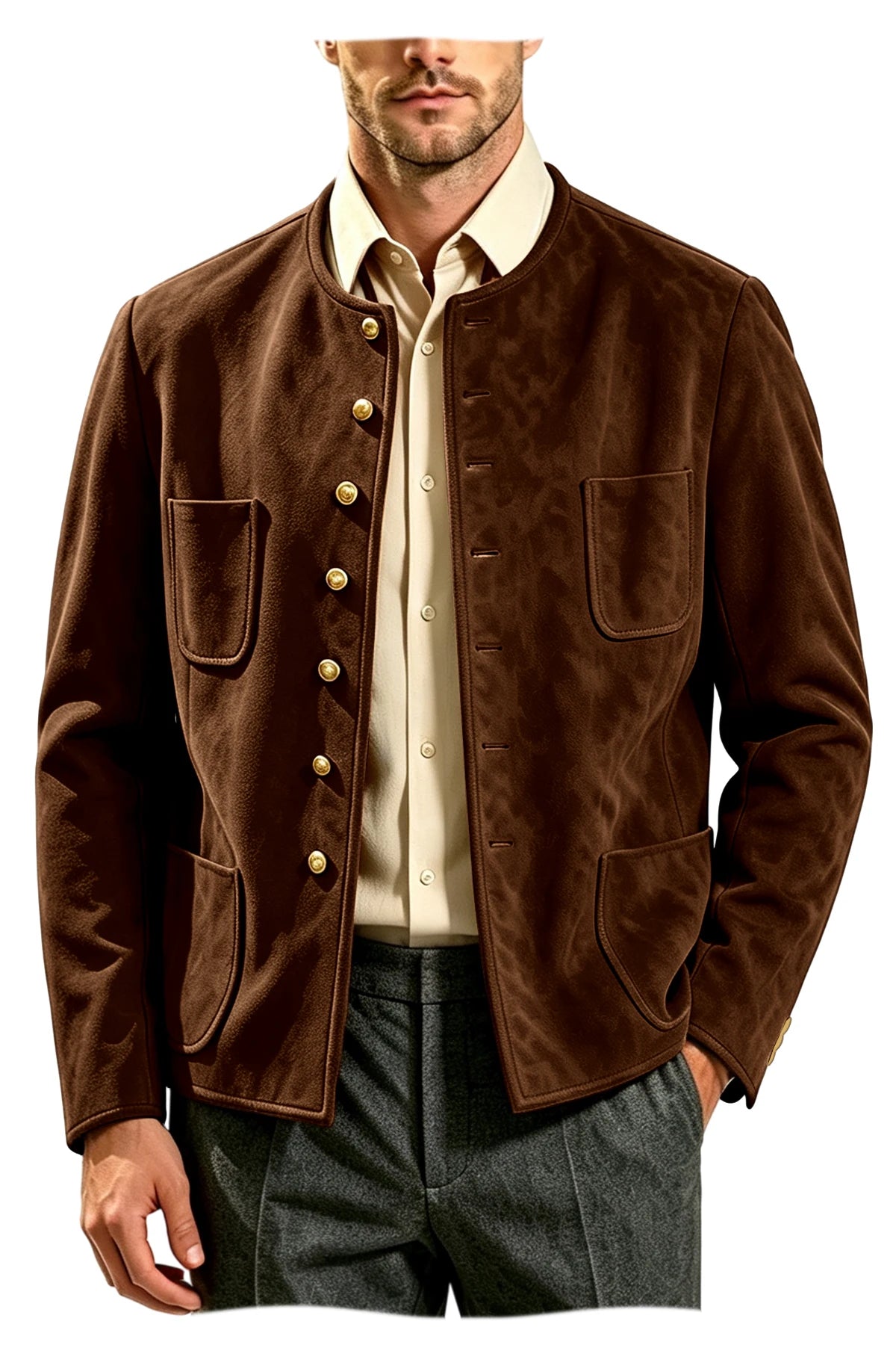 Veste homme vintage en suédine à col montant – CLEVI Paris