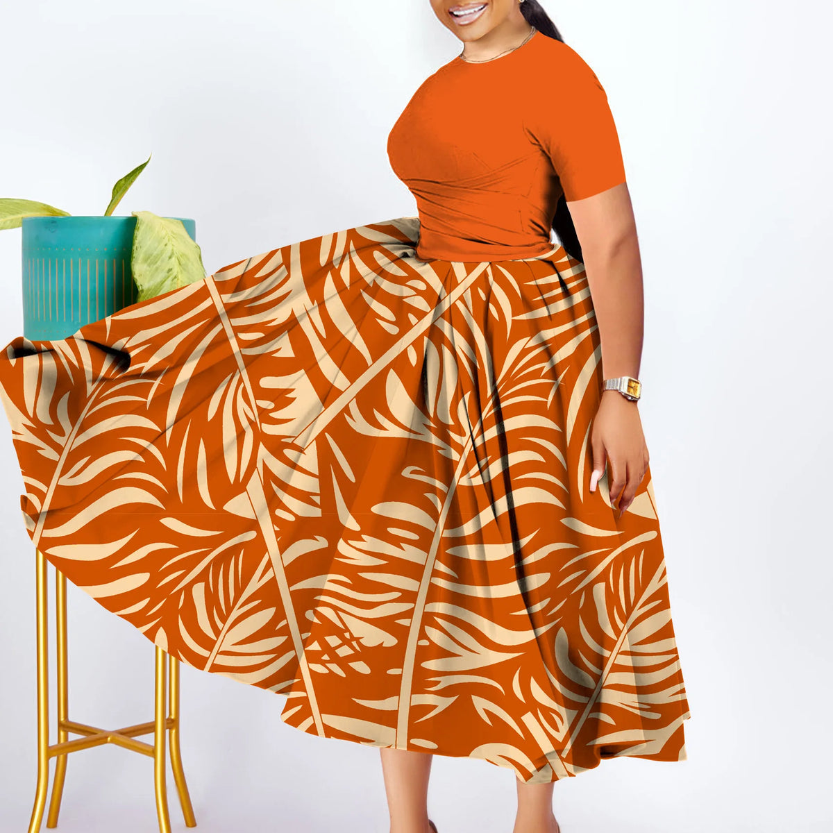 Robe Femme Grande Taille Manches Courtes Couleur Unie A-line Mi-Mollet Bureau – CLEVI Paris