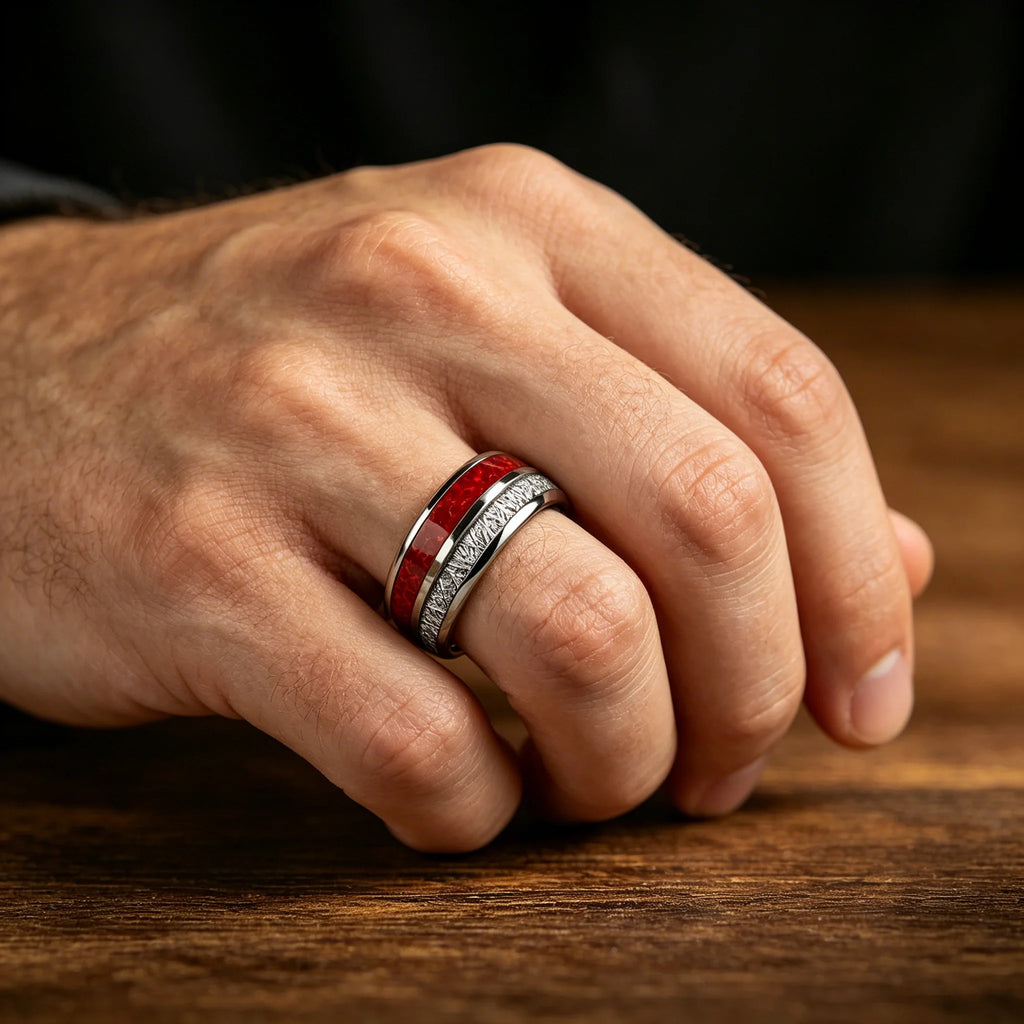 Bague Unisexe Opale Rouge et Météorite – CLEVI Paris