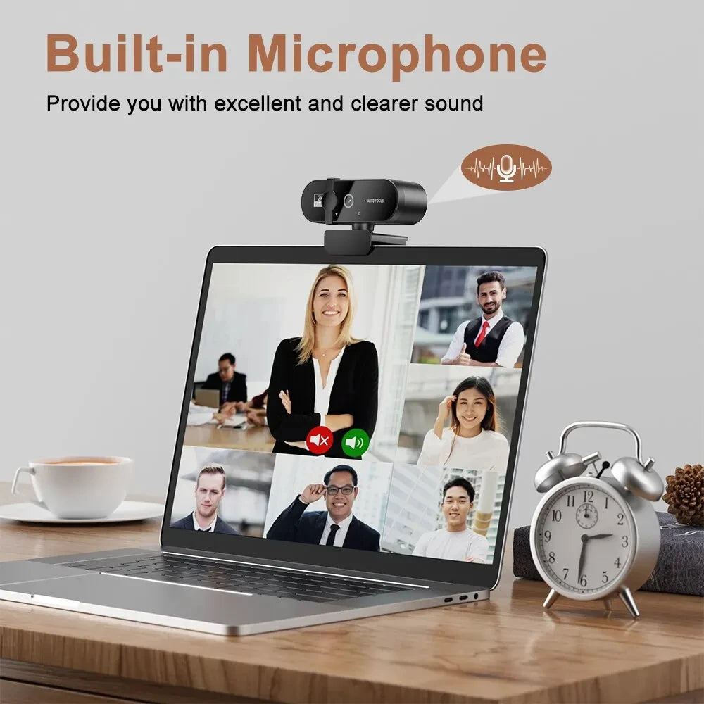 Webcam 4K Autofocus – Micro Intégré, USB, 30fps, Compatible PC & Mac, Visio & Streaming – CLEVI Paris