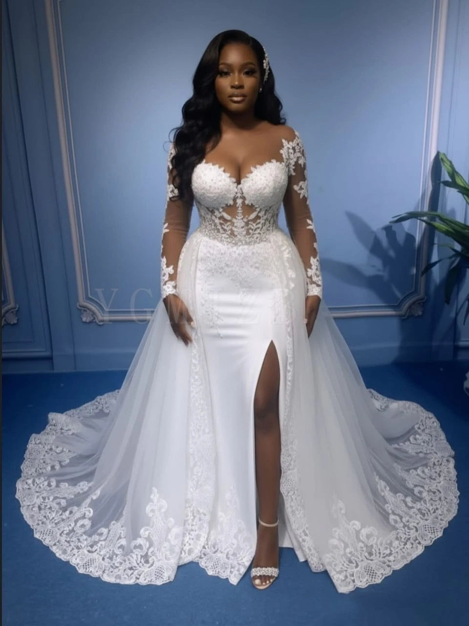 Robe de mariée sirène 2-en-1 en dentelle – CLEVI Paris