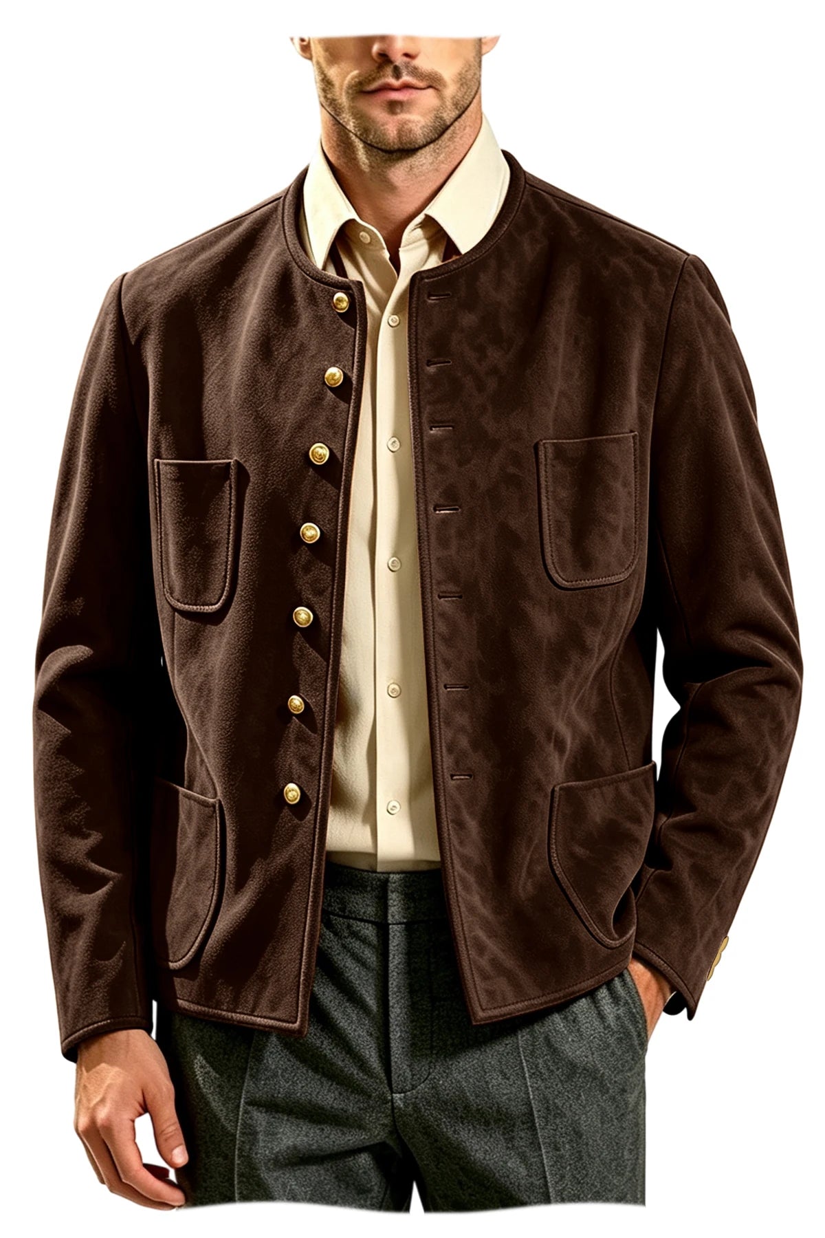 Veste homme vintage en suédine à col montant – CLEVI Paris