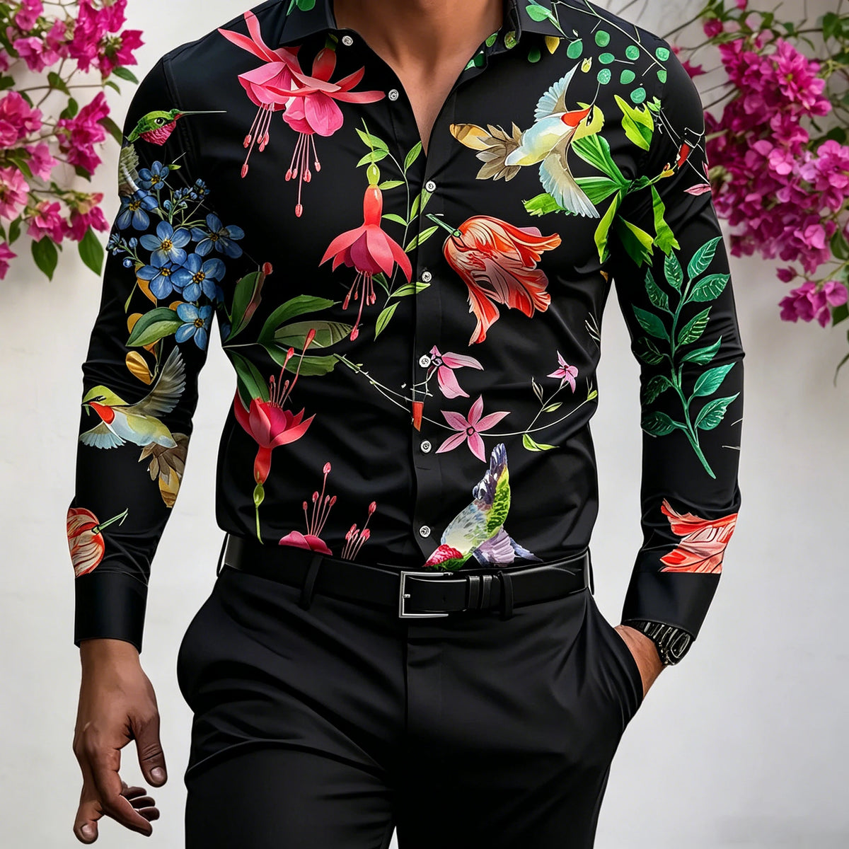 Chemise homme florale à manches longues – CLEVI Paris