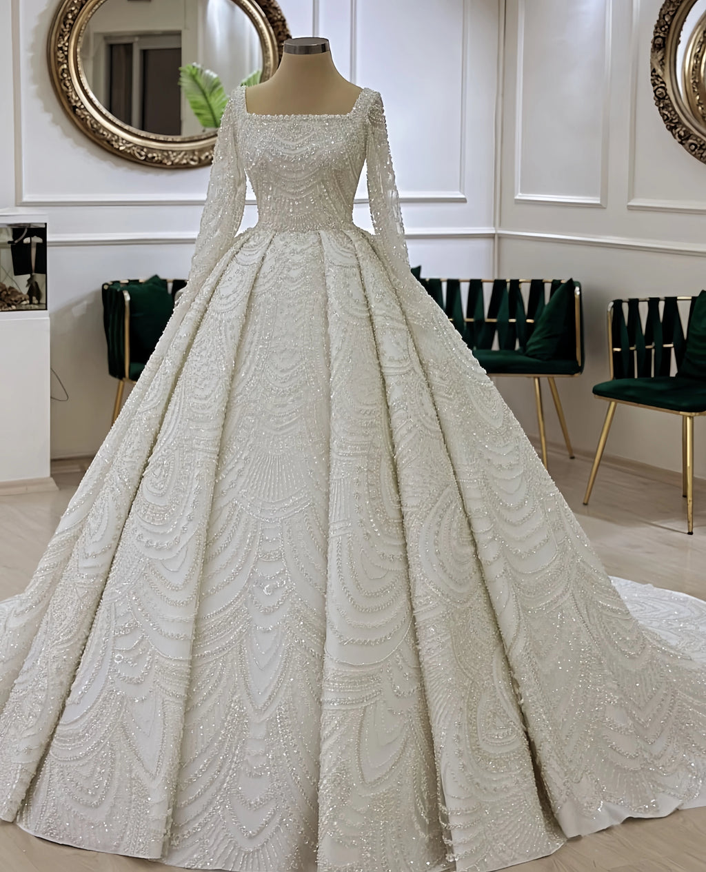 Robe de mariée col carré perlée – CLEVI Paris