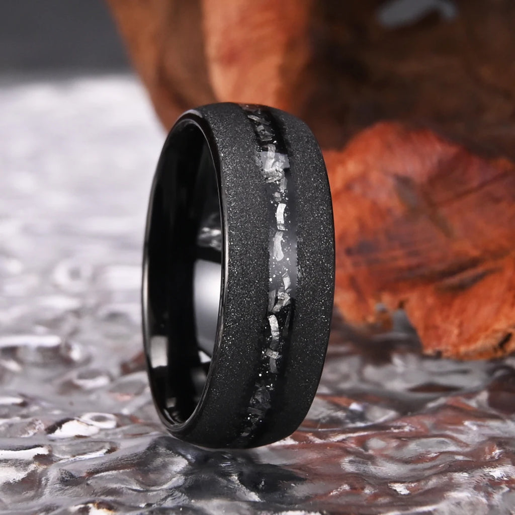 Bague Unisexe Tungstène, Incrustation Météorite 8 mm – CLEVI Paris