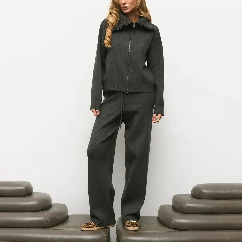 Ensemble maille femme, veste zippée et pantalon – CLEVI Paris