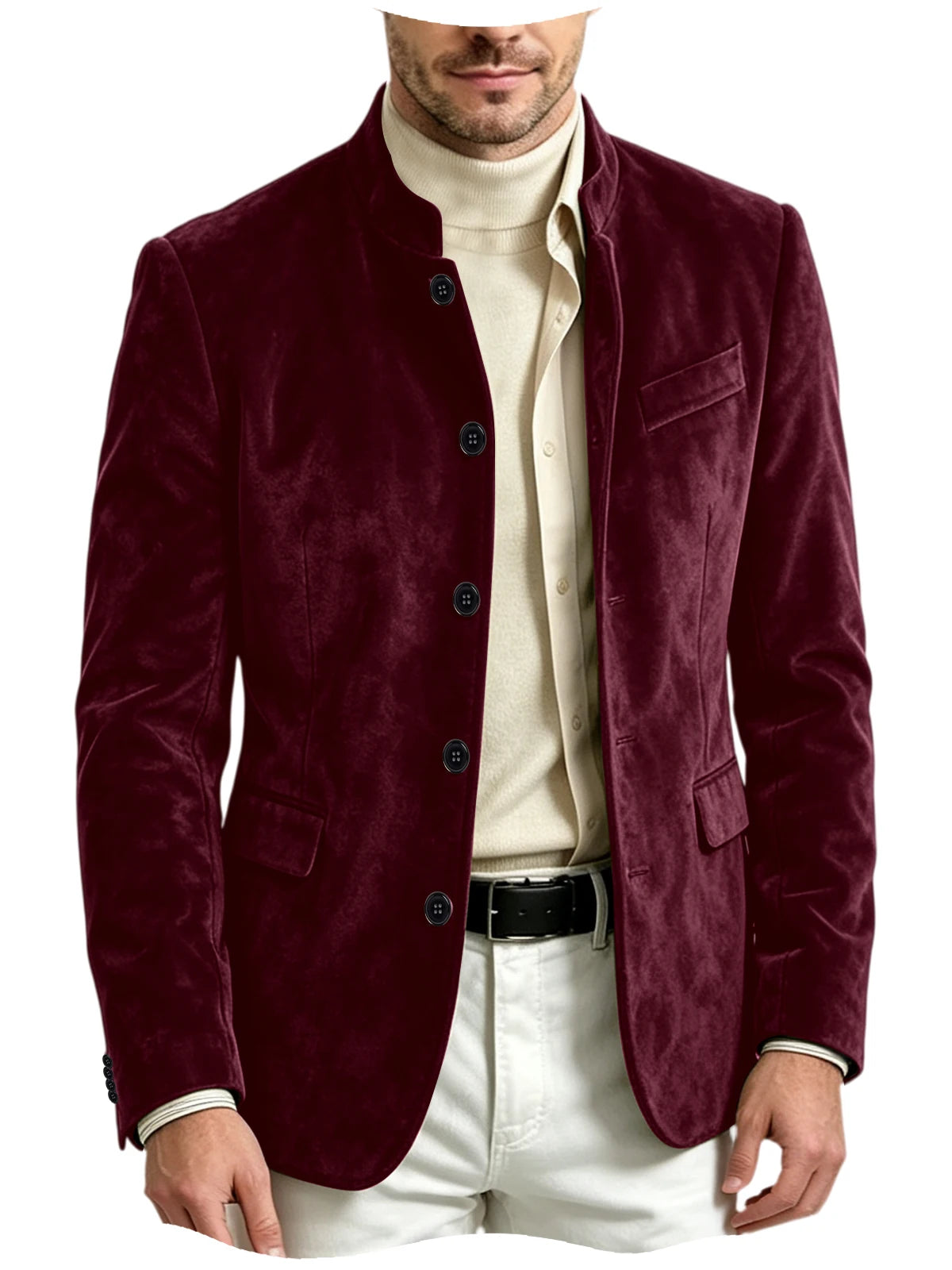 Blazer homme en velours à col montant – CLEVI Paris