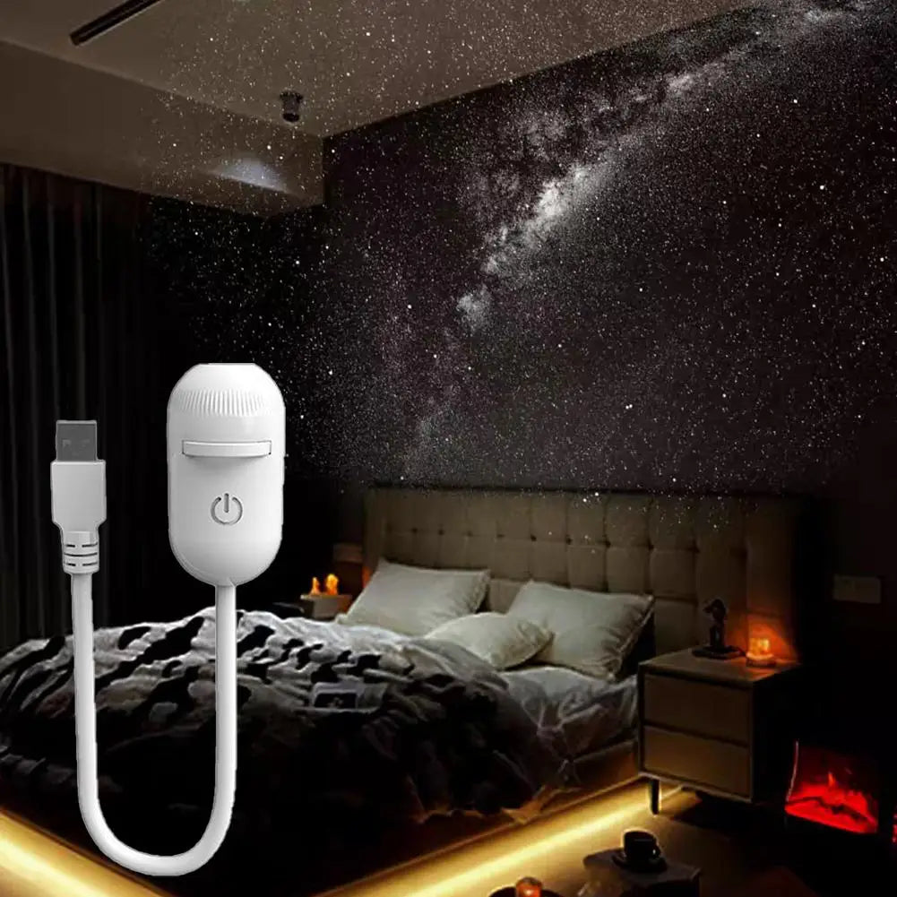 Projecteur Étoiles 2-en-1 LED Galaxy – Veilleuse USB Rechargeable, Rotation 360°, Films Interchangeables, Tactile, Chambre & Déco
