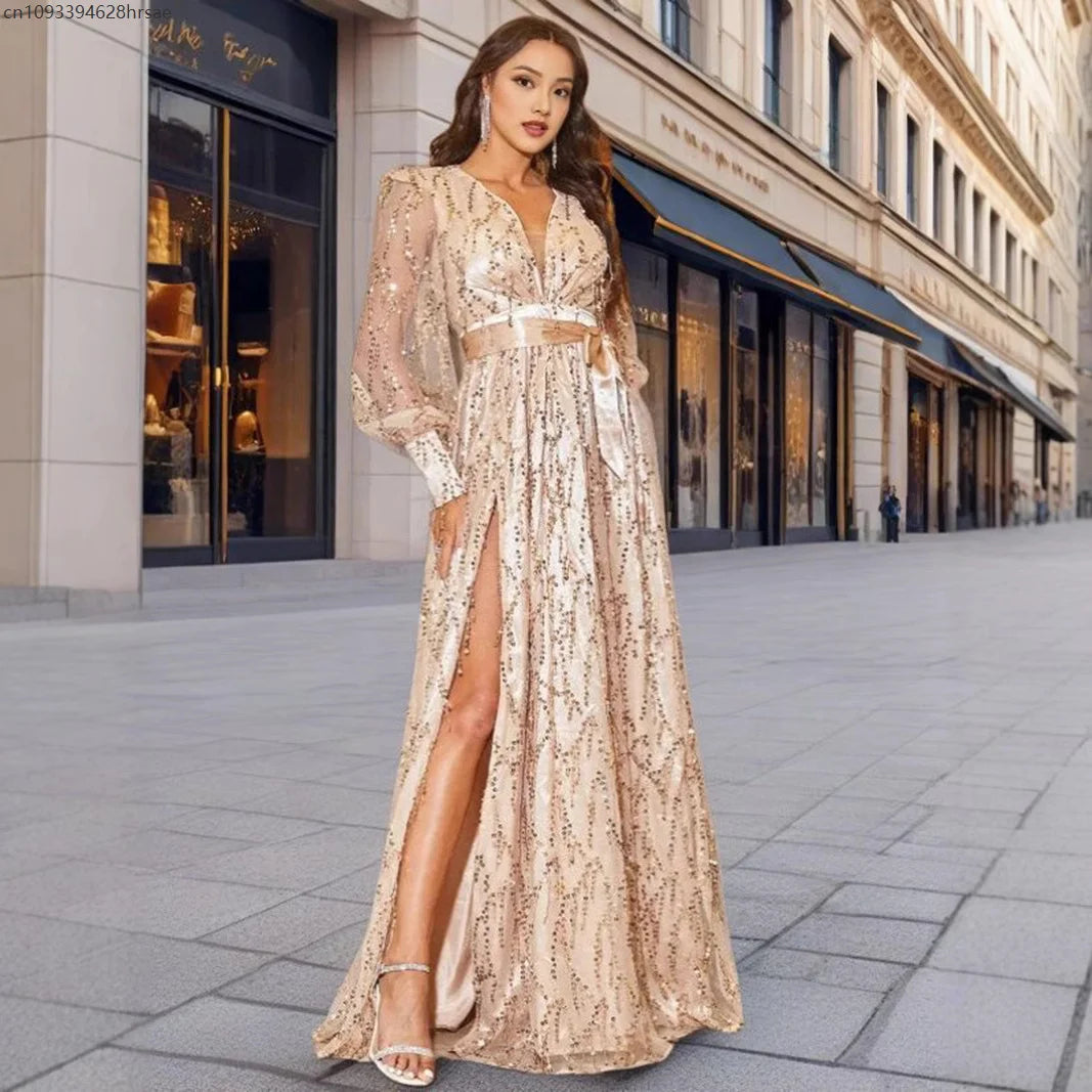 Robe longue de soirée brillante – CLEVI Paris