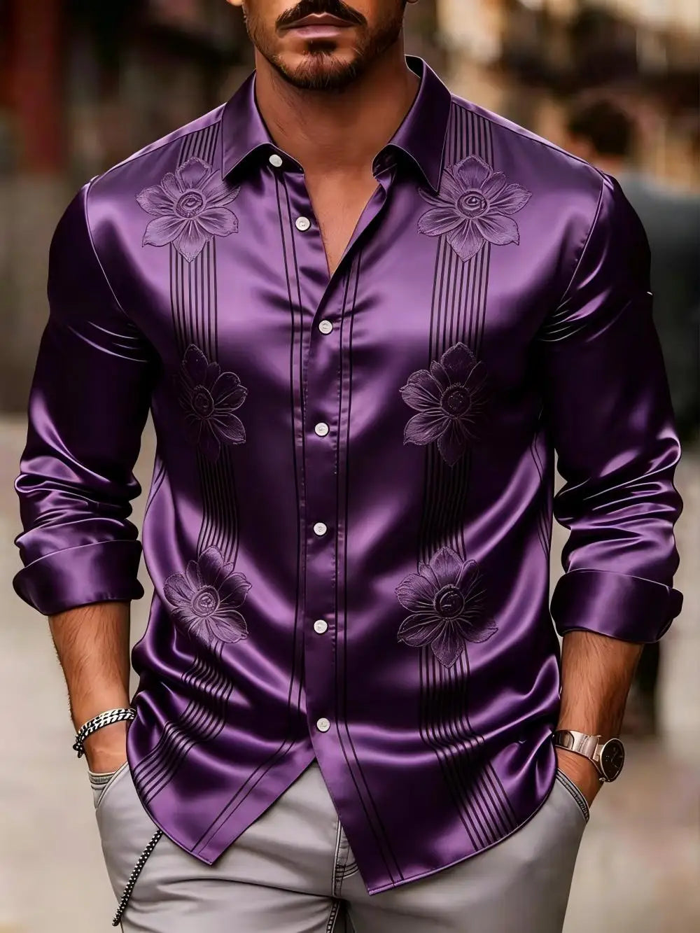 Chemise homme en satin à motifs imprimés – CLEVI Paris