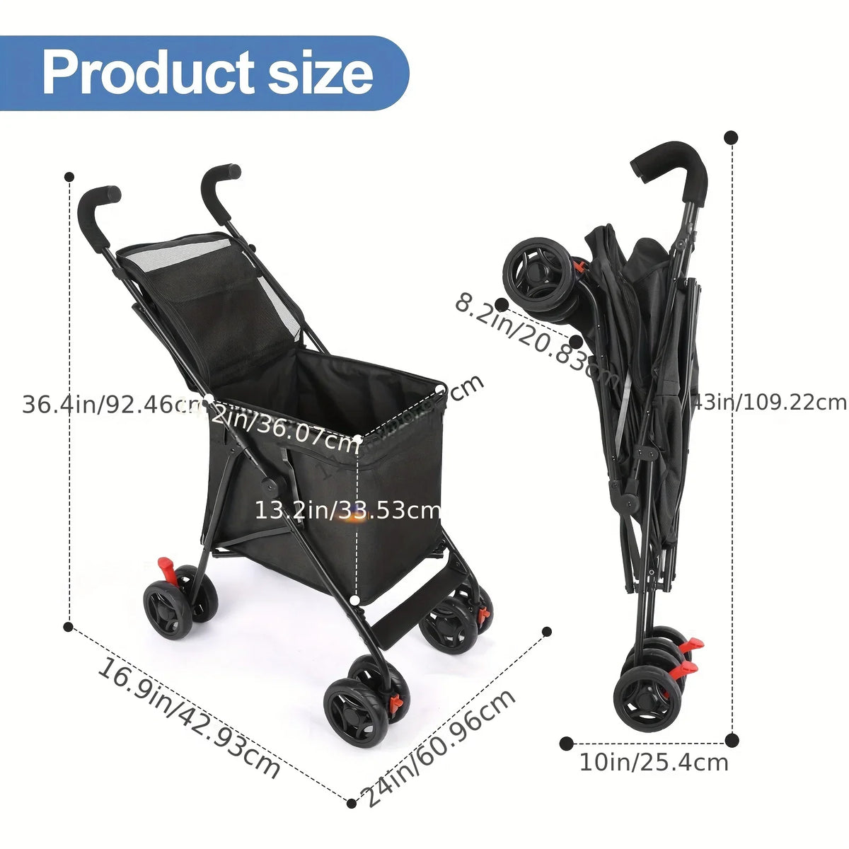 Chariot de courses pliable noir avec frein – CLEVI Paris