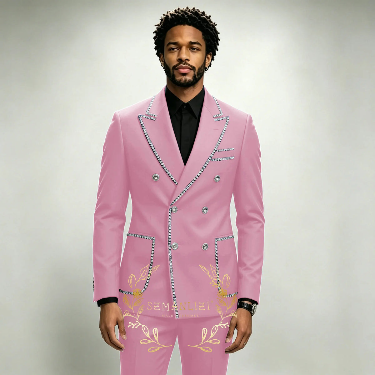 Costume Homme 2 Pièces Smoking Luxe Bleu Royal Cristaux Revers Pointu Double Boutonnage Mariage XS-6XL – CLEVI Paris