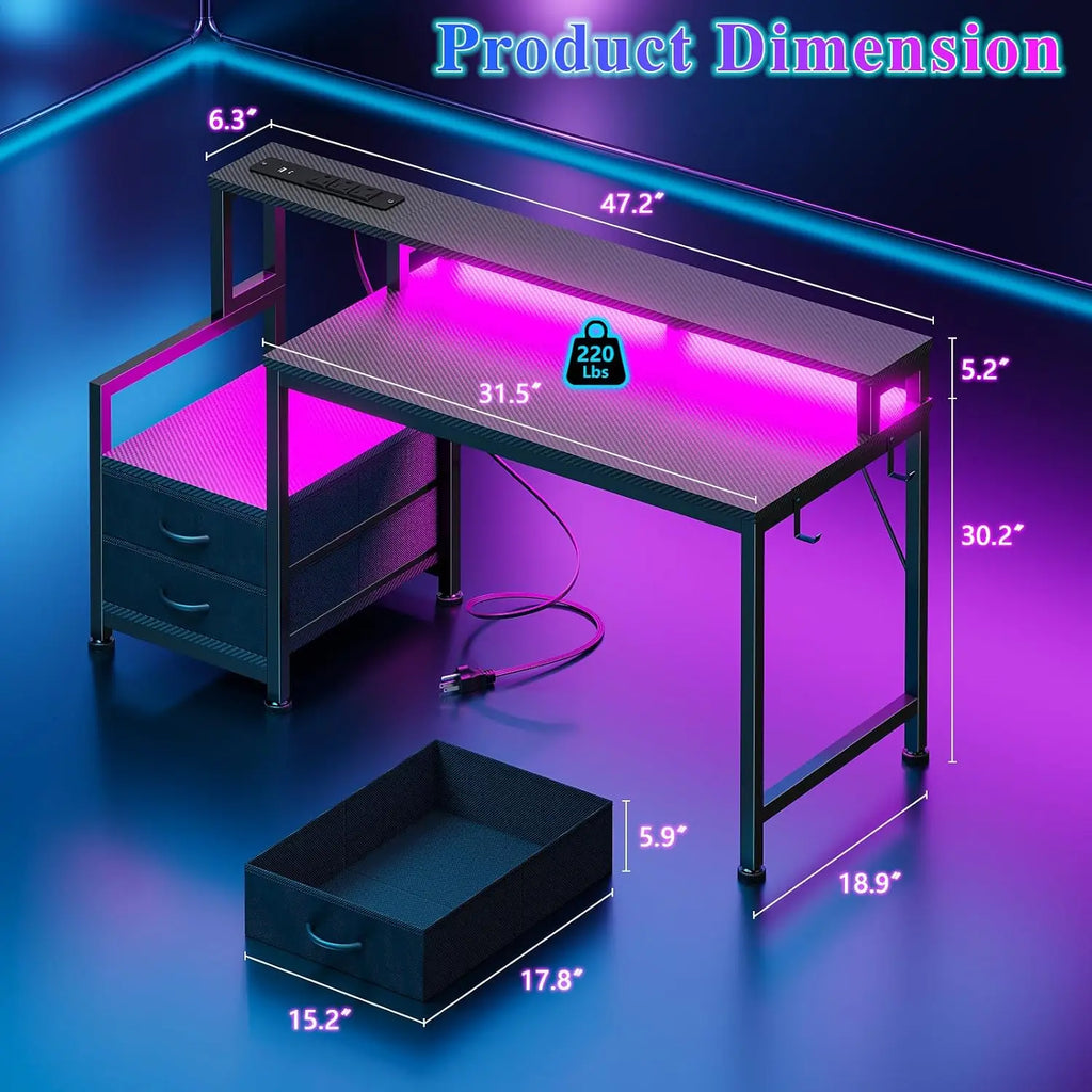 Bureau gaming 120 cm LED et 2 tiroirs – CLEVI Paris