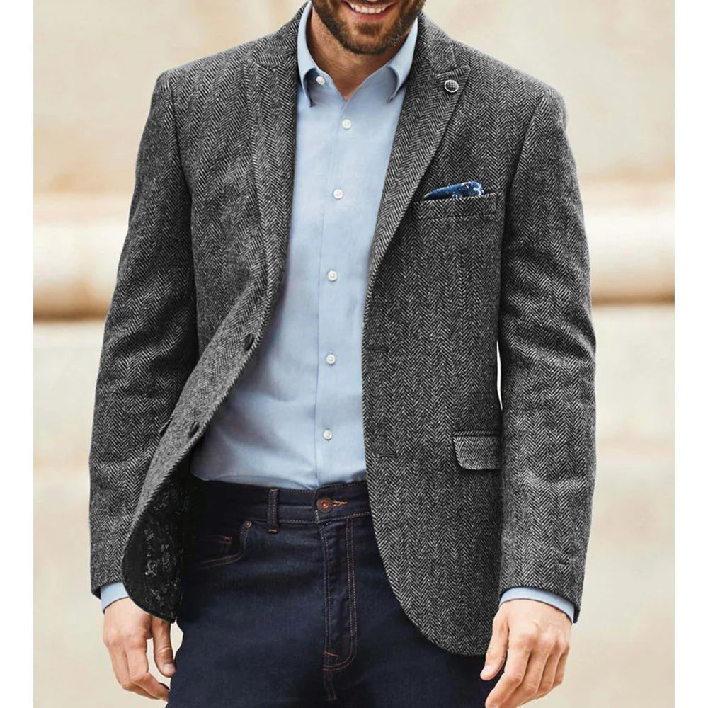 Blazer homme en tweed à chevrons, coupe droite – CLEVI Paris
