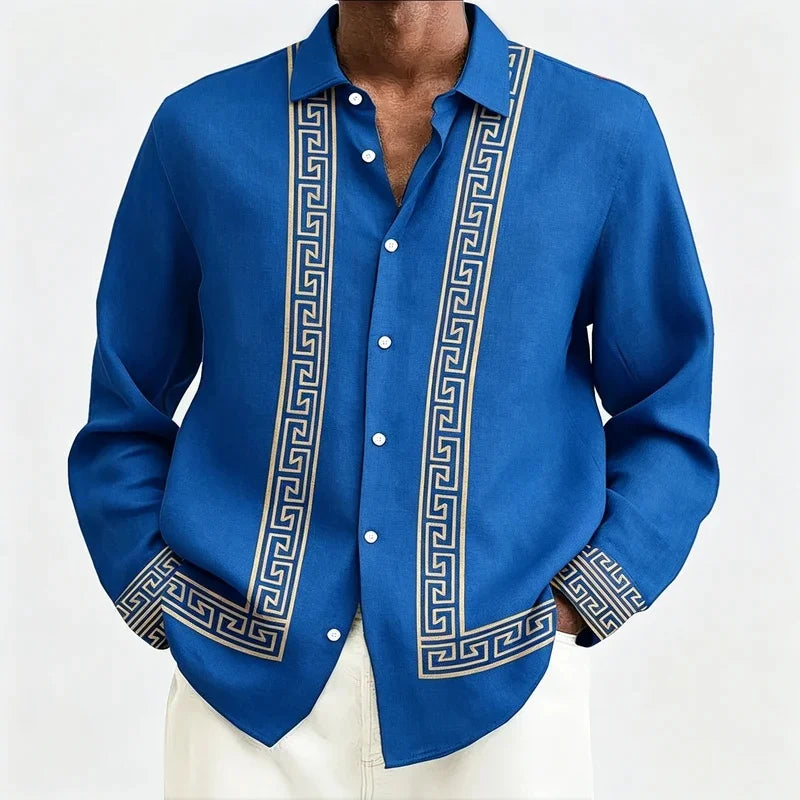 Chemise Homme Manches Longues Imprimée Rétro Col Rabattu – CLEVI Paris