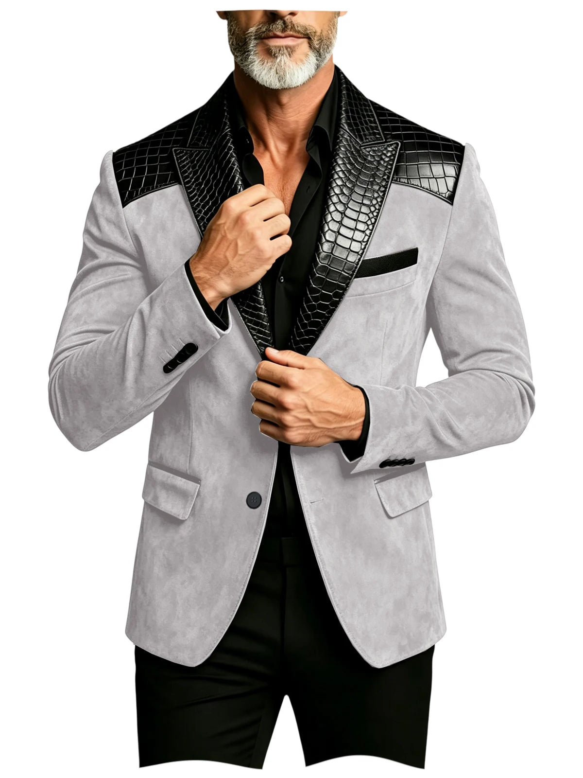 Blazer homme en daim, revers façon crocodile – CLEVI Paris