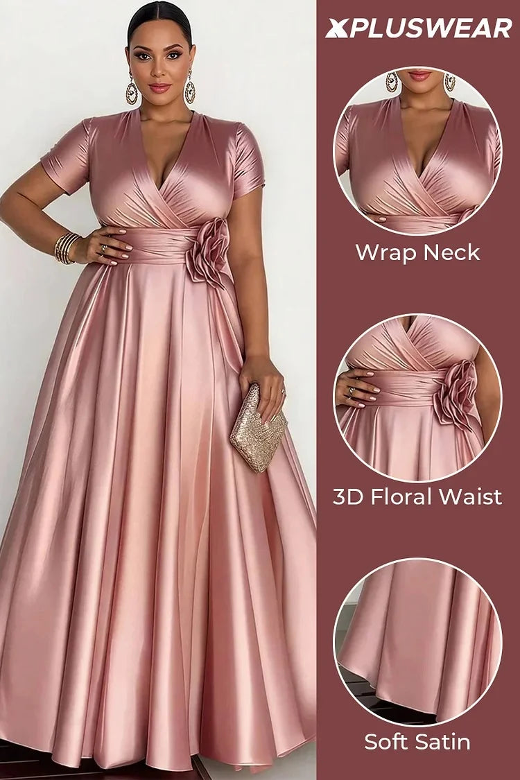 Robe de soirée satinée à fleur 3D – CLEVI Paris
