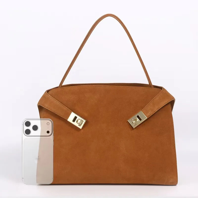 Sac Épaule Cuir Suédé Femme Verrou Métallique Style Minimaliste – CLEVI Paris